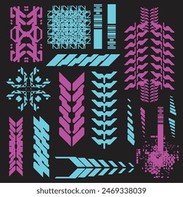 cyberpunk scifi gaming futuristic icon pattern HUD ux ui set collection template, 2d illustration rendering vector element