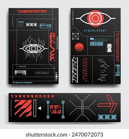 cyberpunk scifi gaming futuristic icon pattern HUD ux ui set collection template, 2d illustration rendering vector element