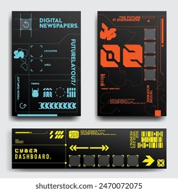 cyberpunk scifi gaming futuristic icon pattern HUD ux ui set collection template, 2d illustration rendering vector element