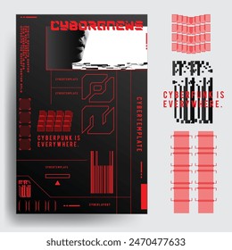 cyberpunk scifi gaming futuristic icon pattern HUD ux ui set collection template, 2d illustration rendering vector element