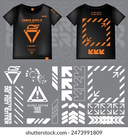 cyberpunk scifi gaming futuristic icon pattern  set collection template for fashion tshirt decoration decal, 2d illustration rendering vector element