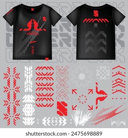 cyberpunk scifi gaming futuristic icon pattern  set collection template for fashion tshirt decoration decal, 2d illustration rendering vector element