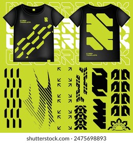 cyberpunk scifi gaming futuristic icon pattern  set collection template for fashion tshirt decoration decal, 2d illustration rendering vector element