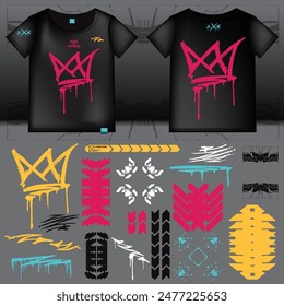 cyberpunk scifi gaming futuristic icon pattern  set collection template hud for branding fashion t-shirt decoration decal, 2d illustration rendering vector element