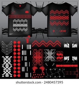 cyberpunk scifi gaming futuristic icon pattern  set collection template hud for branding fashion t-shirt decoration decal, 2d illustration rendering vector element