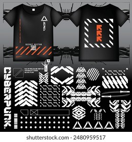 cyberpunk scifi gaming futuristic icon pattern  set collection template hud for branding fashion t-shirt decoration decal, 2d illustration rendering vector element