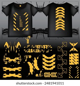 cyberpunk scifi gaming futuristic icon pattern  set collection template hud for branding fashion t-shirt decoration decal, 2d illustration rendering vector element