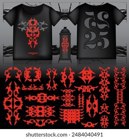 cyberpunk scifi gaming futuristic icon pattern  set collection template hud for branding fashion t-shirt decoration decal, 2d illustration rendering vector element