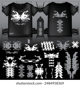 cyberpunk scifi gaming futuristic icon pattern  set collection template hud for branding fashion t-shirt decoration decal, 2d illustration rendering vector element