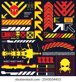 cyberpunk scifi gaming futuristic icon pattern HUD ux ui set collection template, 2d illustration rendering vector element