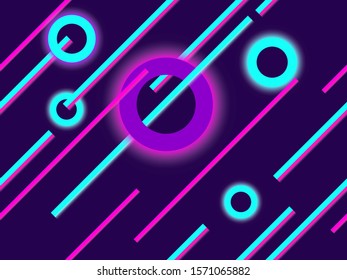 Cyberpunk seamless pattern. Retro futurism of the 80s. Neon round and linear light rays. Background synthwave. Vector illustration