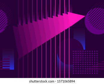 Cyberpunk seamless pattern. Retro futurism of the 80s. Memphis geometric elements. Background synthwave. Vector illustration