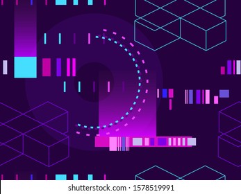 Cyberpunk Seamless Pattern. Retro Futurism Of The 80s. Signal Error, Pixel Mosaic. Computer Screen Error. Vector Illustration