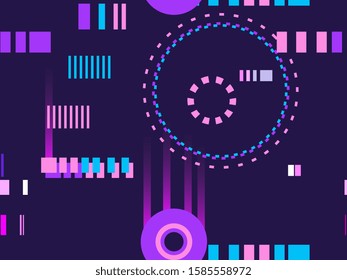 Cyberpunk seamless pattern. Retro futurism of the 80s. Signal error, pixel mosaic. Computer screen error. Vector illustration