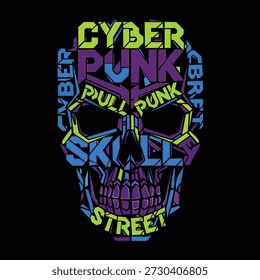 Cyberpunk Skull: An artistic digital rendering of a human skull, intricately designed with cyberpunk elements, showcasing a vibrant blend of futuristic and edgy aesthetics.