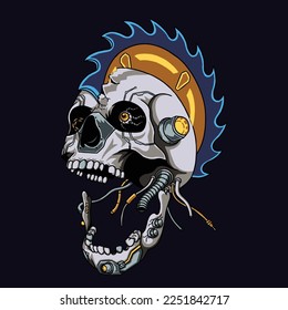 Cyberpunk Skull with Chainsaw Vector Illustration