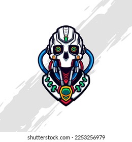 Cyberpunk Skull Robot with Blue and Red Injected Liquid