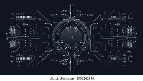 Cyberpunk Sky-fi illustration. Sci-fi concept design. Futuristic abstract technology Template. Cyberspace Virtual reality in HUD style. Head up screens for video and games. Futuristic VR display.
