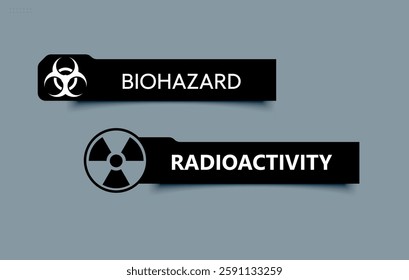 Cyberpunk sticker. Biological and radioactive hazard stickers. Inscriptions and symbols for danger