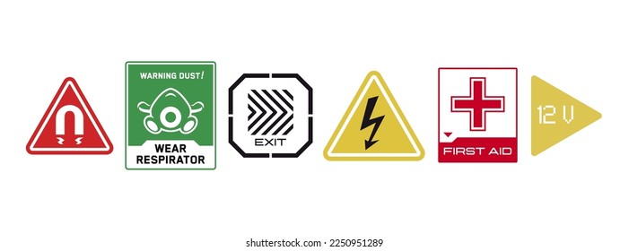 Cyberpunk stickers. Science fiction decals for futuristic design. Inscriptions and symbols.