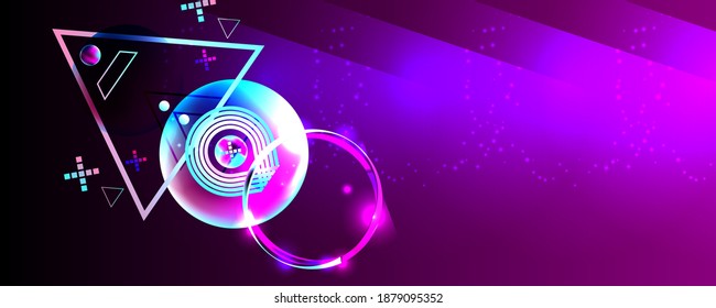 Cyberpunk style background futuristic art neon abstract background cosmos new art 3d starry sky glowing galaxy and planets blue circles
