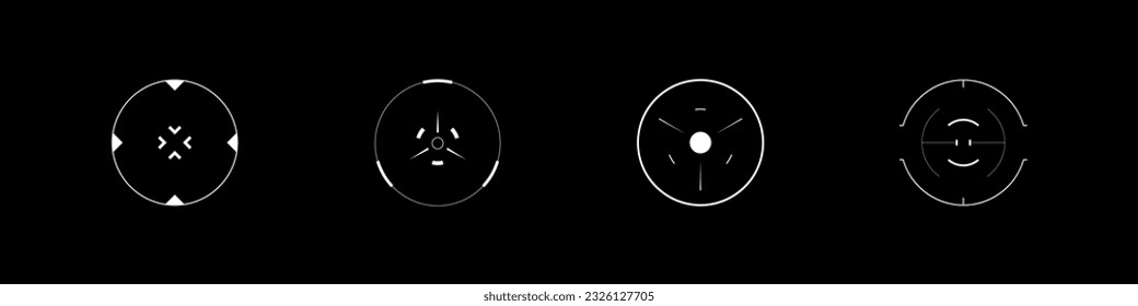 Cyberpunk style circle aim set. Circle targets, aims, sights, and crosshairs. A pack of futuristic round targets. A vector collection of cyberpunk design elements