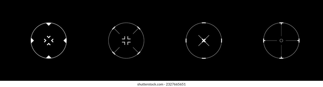 Cyberpunk style circle aim set. Cyber targets, aims, sights, and crosshairs. A pack of GUI futuristic targets. A vector collection of cyberpunk design elements.