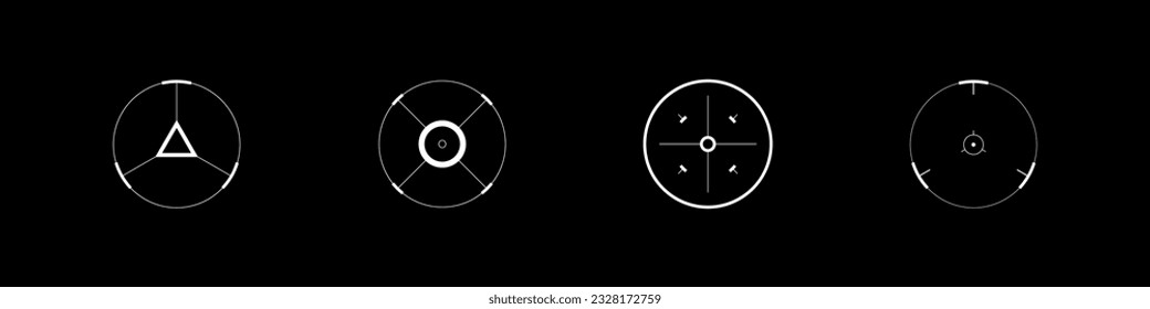 El objetivo del círculo de estilo ciberpunk. Ciberobjetivos, objetivos, puntos de vista y puntos de mira. Un paquete de objetivos de círculo futurista de la interfaz gráfica de usuario. Colección vectorial de elementos de diseño ciberpunk.
