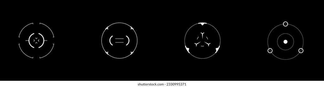 El objetivo del círculo de estilo ciberpunk. Ciberobjetivos, objetivos, puntos de vista y puntos de mira. Un paquete de objetivos gráficos redondos futuristas. Colección vectorial de elementos de diseño ciberpunk.