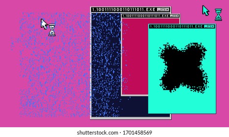 Cyberpunk style collage with glitched computer interface elements.
