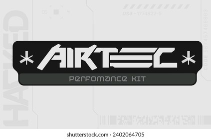 Cyberpunk style decal. Vector car service sticker in futuristic style. Inscriptions perfomance kit