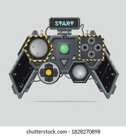 Cyberpunk Style Gamepad. Videogame Joystick. Realistic Material Design Controller. Pro Gamer Device. Vector Illustration On Isolated Background.