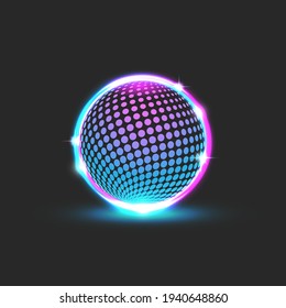 Cyberpunk style glowing neon ball dotted pattern, glitter disco ball