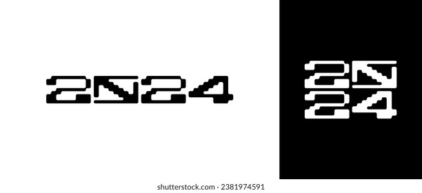 Cyberpunk style logo, numbers 2024 New year. Futuristic logotype design for merch, greeting, poster, flayer, cover, card, brochure and other. Cyberpunk numbers 2024 Happy New Year. Vector logo