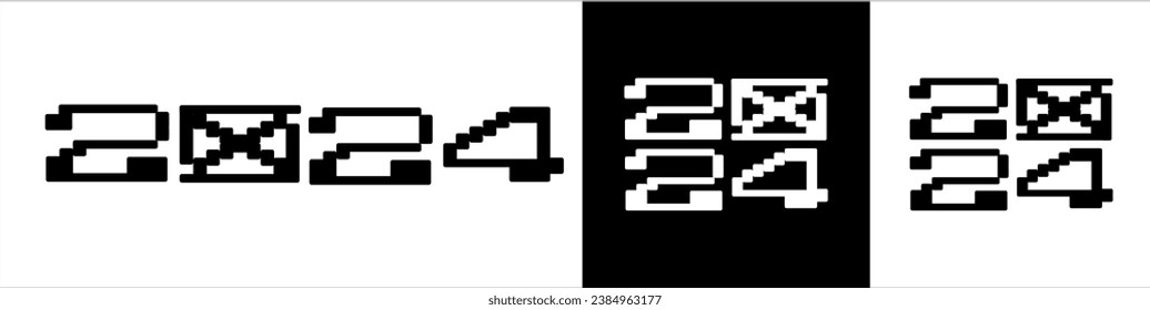 Cyberpunk style logo, numbers 2024 New year. Futuristic logotype design for merch, greeting, poster, flayer, cover, card, brochure and other. Cyberpunk numbers 2024 Happy New Year. 