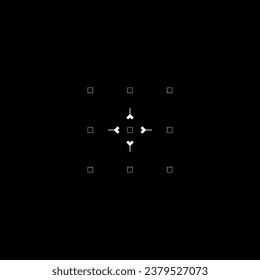 El blanco cuadrado moderno al estilo ciberpunk. Destino de rectángulo gráfico gráfico gráfico de la interfaz gráfica de usuario futurista, meta tecnológica, visión, retículo HUD, estética de cyberpunk, interfaz futurista. Elemento de diseño de estilo de tecnología cibernética. 