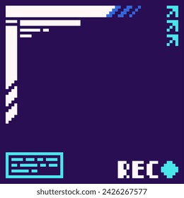 Cyberpunk Style Pixel Art tiny Blue Frame Background Template Elements