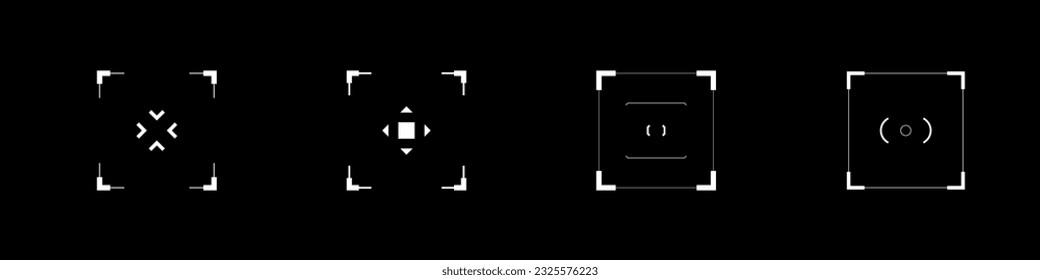Cyberpunk style rectangle aim set. Square, targets, aims, sights, and crosshairs. A pack of futuristic targets. A vector collection of cyberpunk design elements