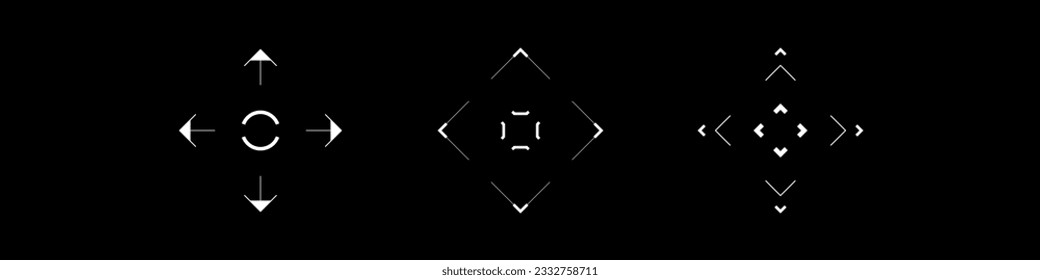 Juego de objetivos de rhombus al estilo Cyberpunk. Ciberobjetivos, objetivos, miradas y puntos de mira del HUD. Un paquete de objetivos futuristas de la interfaz gráfica de usuario. Colección vectorial de elementos de diseño ciberpunk.