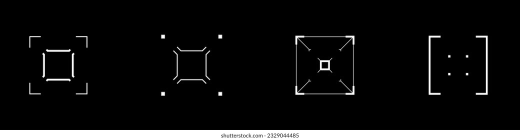 Cyberpunk style square aim set. Cyber targets, aims, sights, and crosshairs. A pack of GUI futuristic rectangle targets. A vector collection of cyberpunk design elements.