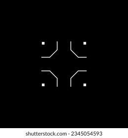 Cyberpunk style square target marker. Futuristic GUI rectangular target, aim, reticle. HUD reticle, cyberpunk aesthetics, futuristic interface. Vector cyberstyle design element.
