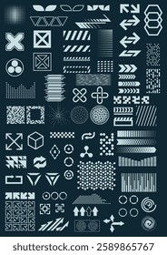 Cyberpunk Style Techno Elements, Retro Future Graphic Objects, Icons, Symbols, Signs, Cursors.