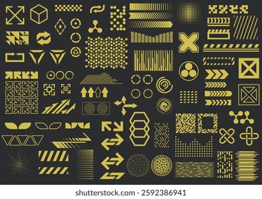 Cyberpunk Style Techno Elements, Retro Future Graphic Objects, Icons, Symbols, Signs, Cursors.