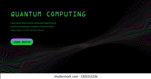 Cyberpunk style tempate for Quantum computing, Big data, Machine learning subjects. Subatomic particles in neon color palette on dark background.