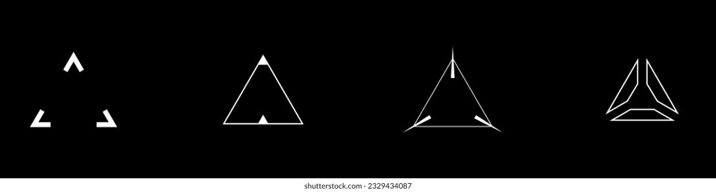 Juego de objetivos del triángulo de estilo Cyberpunk. Ciberobjetivos, objetivos, puntos de vista y puntos de mira. Un paquete de objetivos triangulares futuristas de la interfaz gráfica de usuario. Colección vectorial de elementos de diseño ciberpunk.