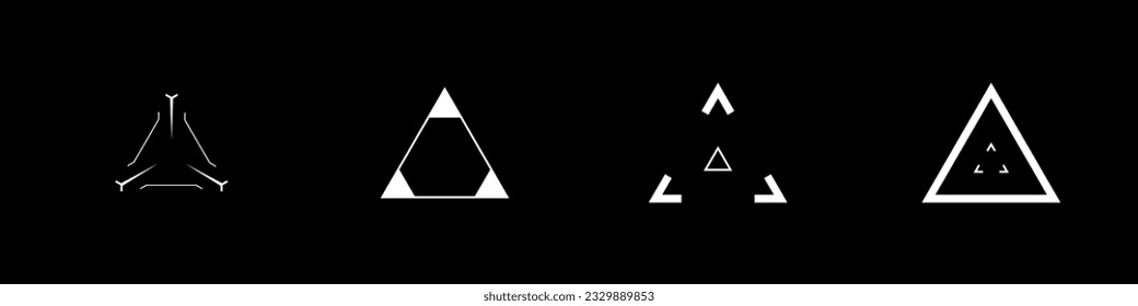 Juego de objetivos del triángulo de estilo Cyberpunk. Ciberobjetivos, objetivos, puntos de vista y puntos de mira. Un paquete de objetivos triangulares futuristas de la interfaz gráfica de usuario. Colección vectorial de elementos de diseño de estilo ciberpunk.