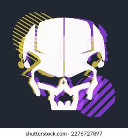 Ilustración de ciborg Skull con estilo Cyberpunk con filtración de color y partícula de arte de moda