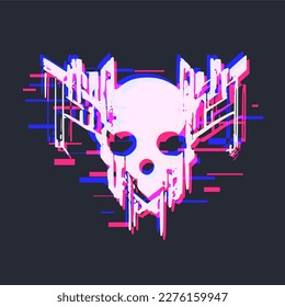 Pintura de Cyberpunk Estilo Neon Glitched Cyborg Skull, Blanco