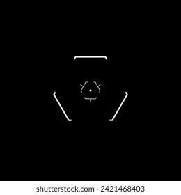 Ciberpunk target, cyber aim, triángulo HUD sight, interfaz virtual para el juego, elemento de interfaz HUD. Elemento vectorial gráfico tecnológico futurista, tecnología digital, diseño de juegos.