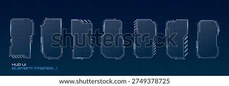 Cyberpunk tech frame with neon hologram borders and futuristic HUD interface. Game screen elements, digital panels, and sci-fi graphic boxes for modern UI design templates.